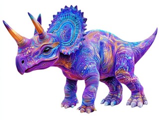 Fototapeta premium a creative depiction of a baby triceratops, vibrant purple skin with subtle cyan patterns, looking curious