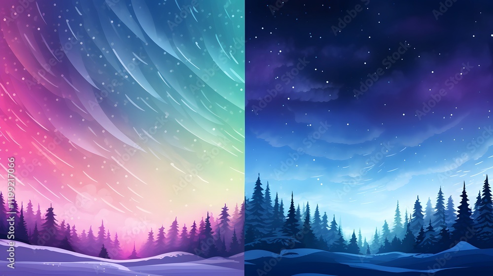 Poster captivating weather icons showcasing the ethereal and mystical aurora borealis phenomenon along with