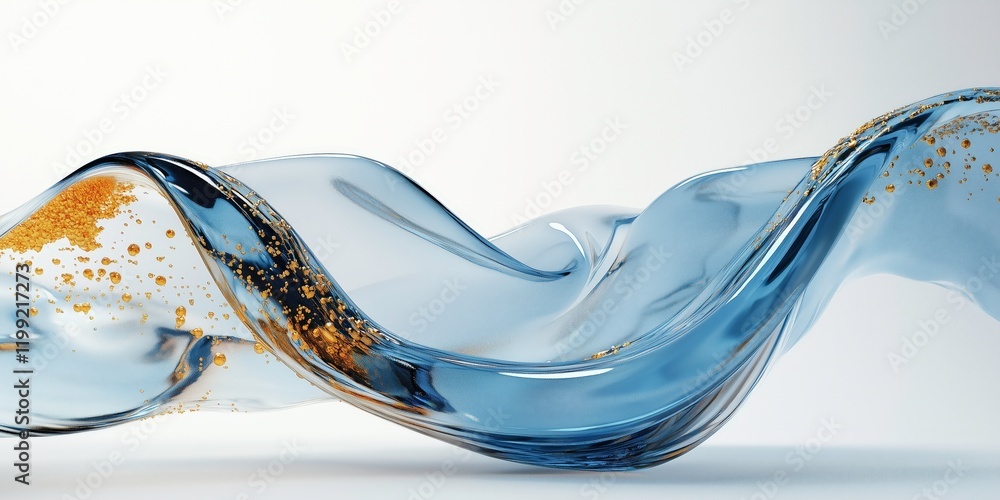 Poster liquid flow: abstract art depicting a mesmerizing wave of translucent blue liquid with hints of gold