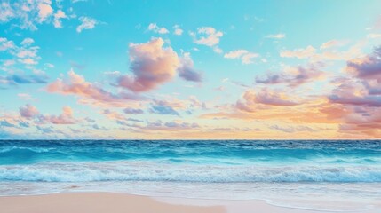 Fototapeta premium Serene beach sunset scene coastal landscape nature photography calm environment tranquil viewpoint capturing natural beauty