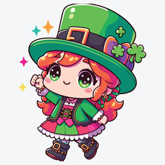 Cute girl wearing costume leprechaun stock illustration