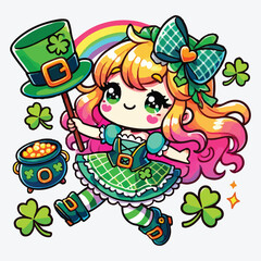 Cute girl wearing costume leprechaun stock illustration