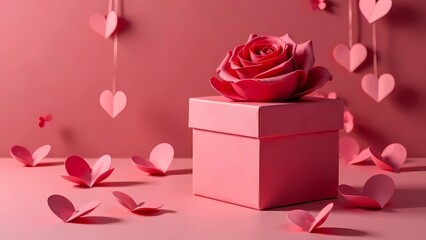 Gift box with a rose. Valentine's day card mockup