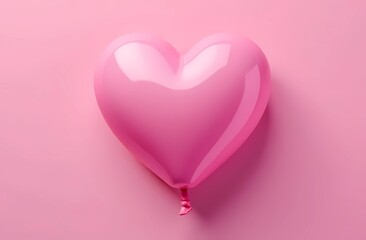 Pink heart shaped balloon on pink background. Valentine's Day concept. Flat layer, top view