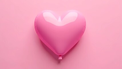 Obraz premium Pink heart shaped balloon on pink background. Valentine's Day concept. Flat layer, top view