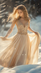 Graceful Woman in Flowing Dress"