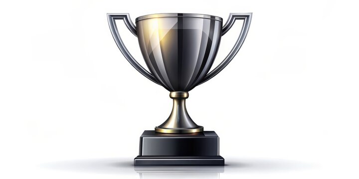 A sleek, modern vector trophy icon with a shiny black finish and angular lines, set against a bright white background, exuding victory and achievement , accolade, recognition