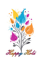 Happy Holi Celebration: Colorful Gulal in Traditional Pot with Vibrant Splashes