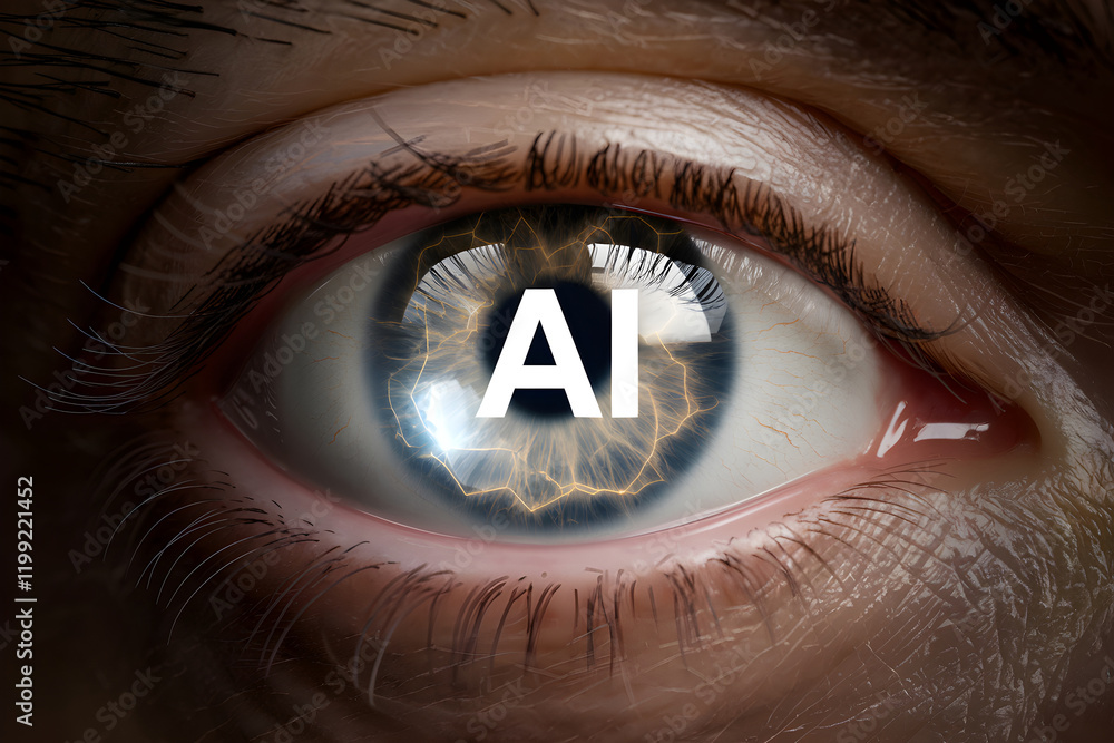 Leinwandbilder human eye showing artificial intelligence integration with glowing neural network