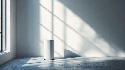 Obraz premium Modern minimalist interior with natural light casting shadows on the floor