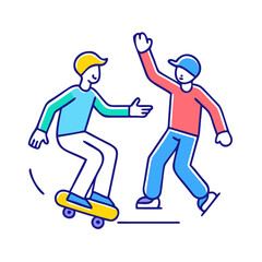 skater high fiving a friend icon, skater high fiving a friend vector illustration-simple illustration of skater high fiving a friend, perfect for skater high fiving a friend logos and themed design 