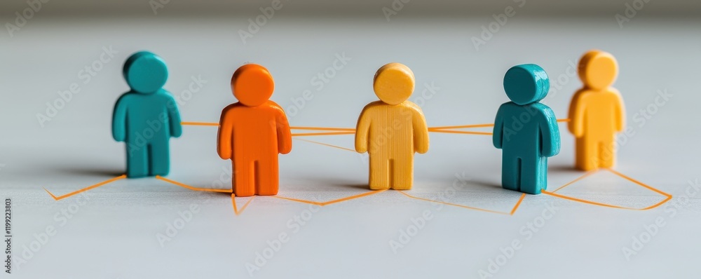 Poster colorful figurines illustrating teamwork networking and connection