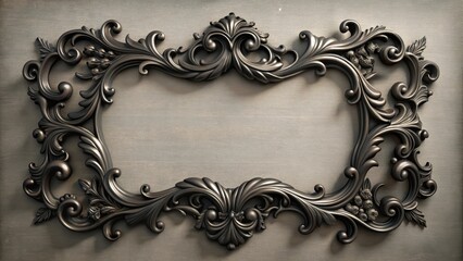 Intricate Art Nouveau black ornamental decorative frame with curved lines and flowing patterns adorns a modern wall as a statement piece , Curved Lines, Decorative Accents