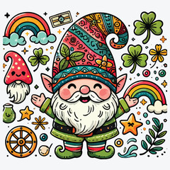 Cute Lucky Gnome Vector Illustration stock illustration