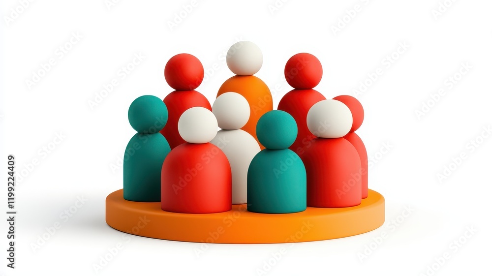 Poster diverse team collaboration colorful 3d people figures on a platform representing teamwork and unity