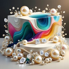Naklejka premium Elegant Pearl and Diamond Surroundings Podium with Abstract Patterns