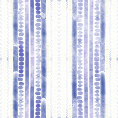 Geometric abstract pattern, watercolor blue stripes, white background. Seamless floral pattern-596.