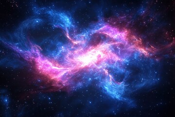 Fototapeta premium Cosmic neon explosion in blue and purple outer space abstract art galactic environment celestial perspective visual experience