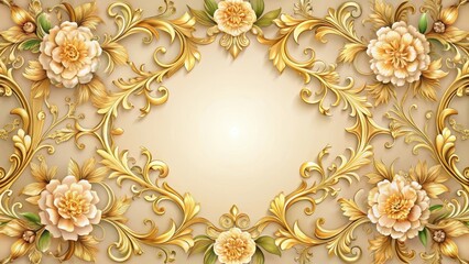 Elegant floral border with golden accents and ornate details, set against a soft pastel background, evoking a sense of luxury and refinement , intricate patterns, gold accents