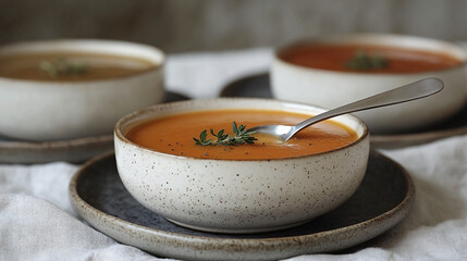 a bowl of soup with a spoon in it