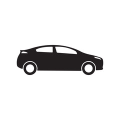 Fototapeta premium a simple, minimalist vector icon of a car. The car is depicted in a side profile with smooth, rounded lines, and it is colored white against a dark brown background. The icon has two visible wheels