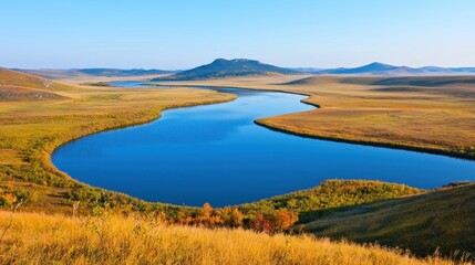 Obraz premium Serene River Landscape in Autumn