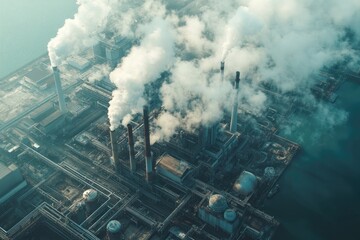 Industrial plant emitting smoke and causing air pollution