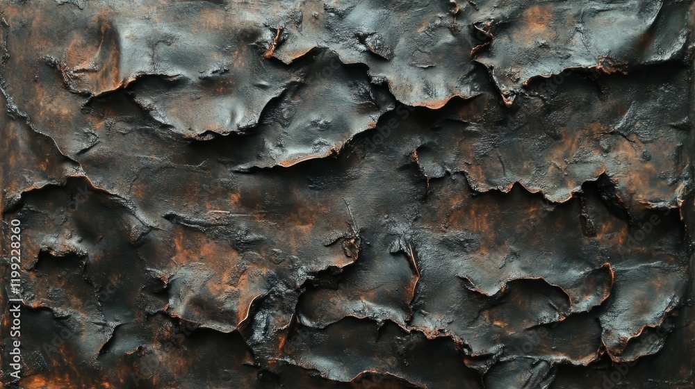 Poster Dark abstract texture with deep shadows and rough surface.