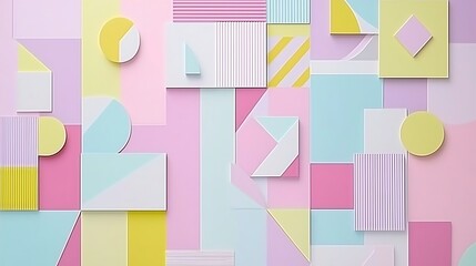 An arrangement of minimalist geometric shapes in soft pastel colors, creating a balanced and visually pleasing design