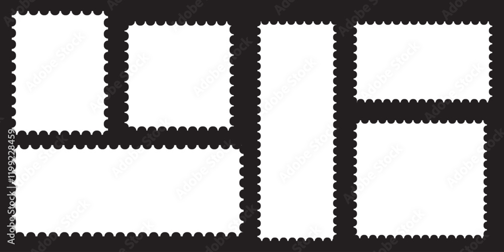 Poster postage stamp set. post stamp frames and borders. beige round and rectangular template for mail, pos