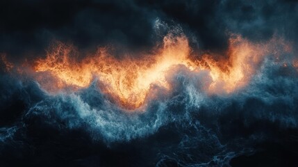 Fototapeta premium A large fire is burning in the ocean.