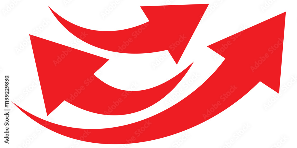 Poster long red curved arrow icon vector. red long arrow vector. flat style arrow symbol. red of an arrow o