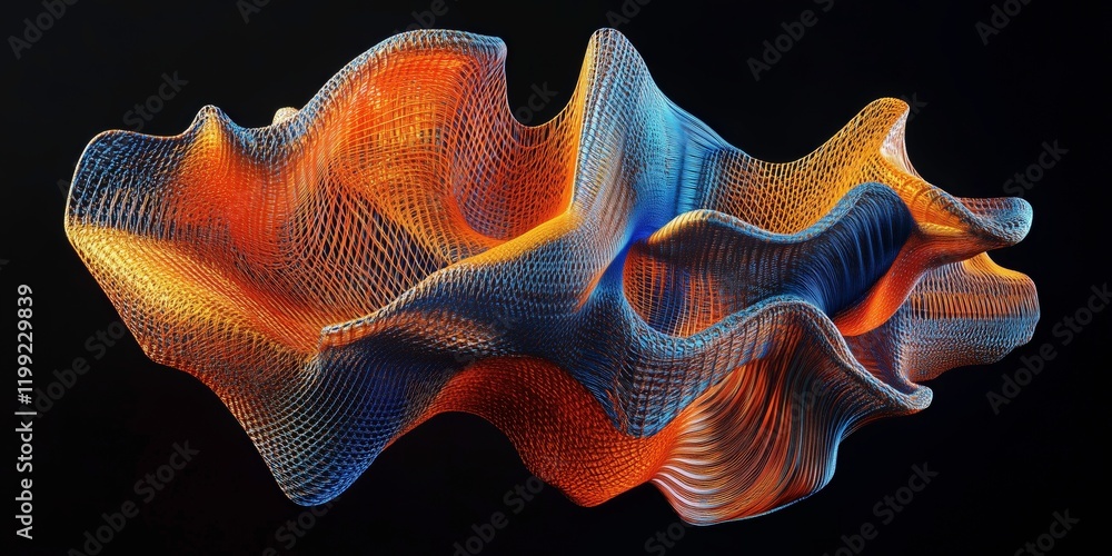 Aufkleber abstract wave: a mesmerizing 3d rendering of a vibrant, flowing wave. the intricate network of lines
