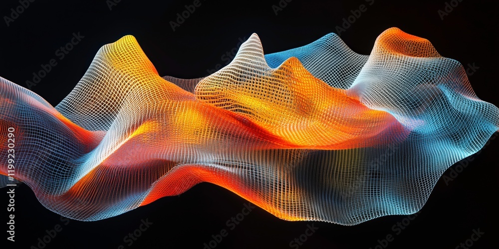 Poster abstract waves of color: a mesmerizing abstract artwork featuring vibrant waves of orange, blue, and
