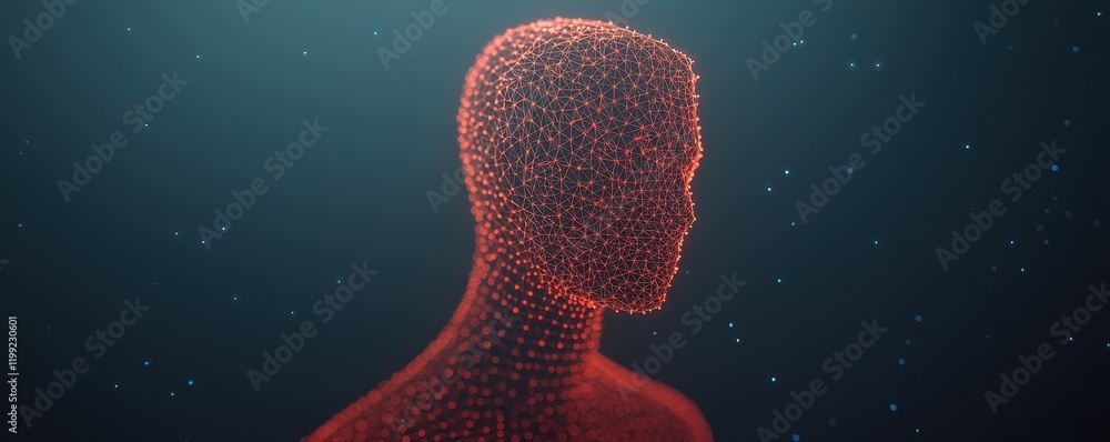 Aufkleber abstract digital human head network connection data points futuristic technology concept