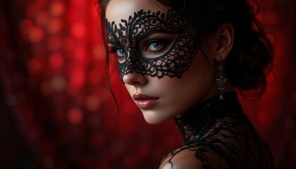 Beautiful woman wearing a black masquerade mask