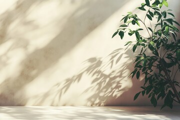 Swaying plant shadows on light beige wall indoor environment minimalist aesthetic calming ambiance
