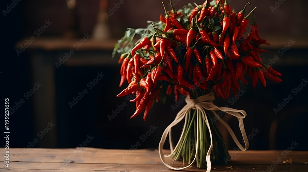 Poster a lively arrangement of freshly harvested chili peppers in various shades of red and green bound tog