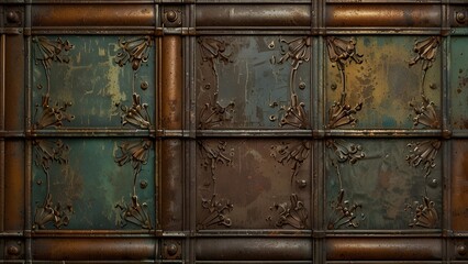 Old decorative painted tin ceiling tiles. Seamless pattern. Generative AI