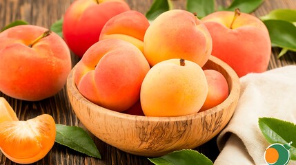 Side view of a wooden bowl overflowing with fresh fruits, accented by a natural linen cloth and a neutral rustic background