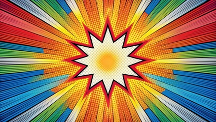 Fototapeta premium Colorful comic book style art on a radial backdrop with bold lines and vibrant colors, Illustrative Art, Colorful Background