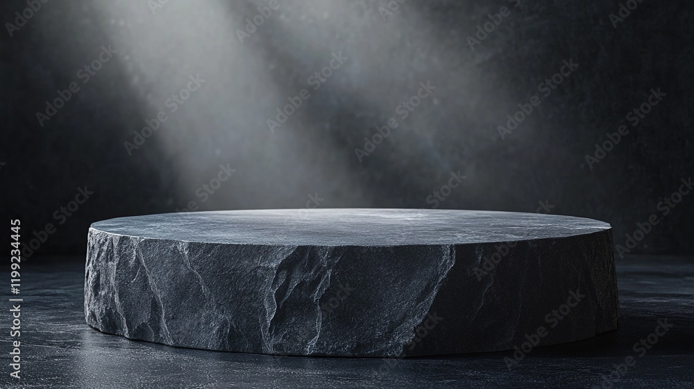 Poster circular stone platform illuminated by soft light in a dark setting