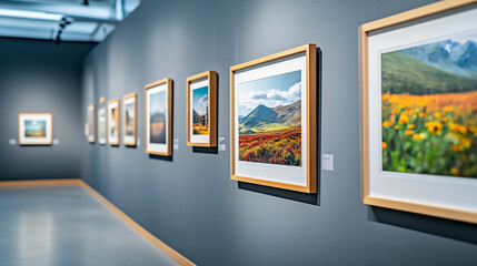 Art gallery showcasing landscape photography in a modern exhibition space