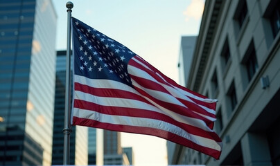 American Flag in the Heart of the Business District