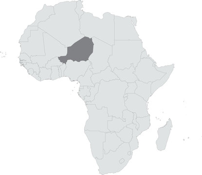 Detailed national location map of NIGER within the great continent of Africa
