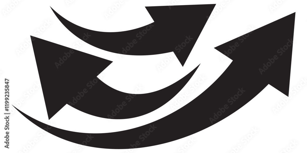 Poster curve arrow icon vector set. set of black long curve arrow for app and ui design. long up arrow icon