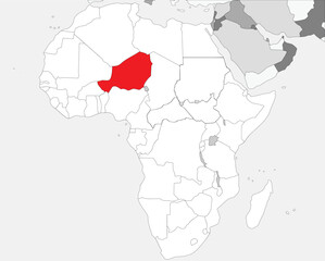 Detailed national location map of NIGER within the great continent of Africa