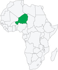 Detailed national location map of NIGER within the great continent of Africa