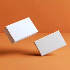 Floating Blank Business Cards on Orange Background