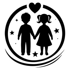 Vector silhouette of a couple of boys. Symbol of children